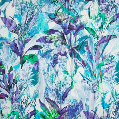 Bavlna modro-fialová, květy a listy, š.135
