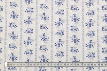 Bavlněné plátno bílé, modrý květinový motiv, š.140