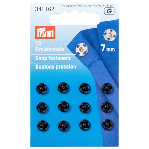 Našívacie patentky Prym čierne, 7 mm