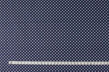 Bavlna tmavě modrá, bílý puntík š.140