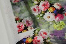 Teplákovina khaki, barevný květ š.160
