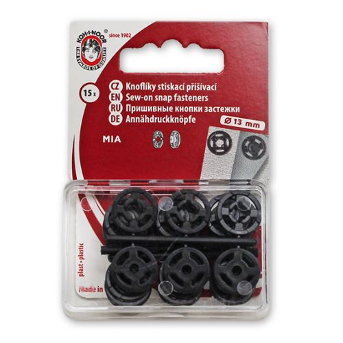Gombíky stláčacie našívacie MIA plast priemer 13mm (v.5), čierne, 15ks
