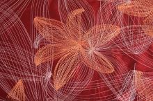 Taftové hedvábí červené, výšivka květy š.135