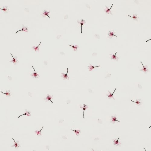 Mušelín, dvojitá gázovina bílá, růžové květy, š.135