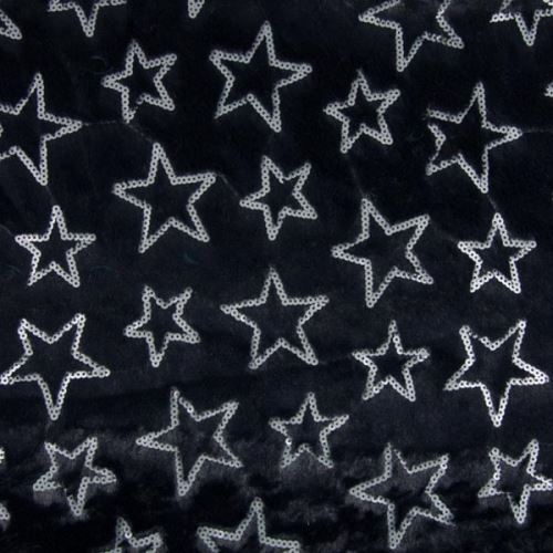 Plyš modrý, šedé flitrové hvězdy, š.135/140