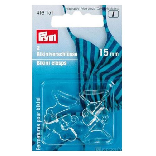 Priehľadná spona Prym na plavky, 15 mm, 2 ks