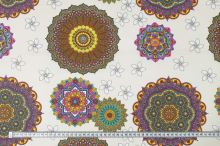 Bavlnené plátno krémové, fialovo-hnedé mandaly, š.140