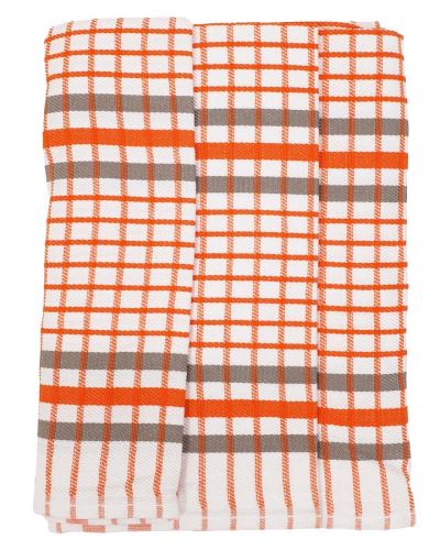 Utěrky z egyptské bavlny, oranžovo-bílé káro, č.13, 50x70cm, 3ks