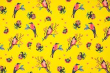 Teplákovina nepočesaná žltá, vtáky medzi kvetmi, š.150