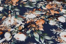 Teplákovina B0245 modrá, květinový vzor s eukalyptem, š.175 (1)