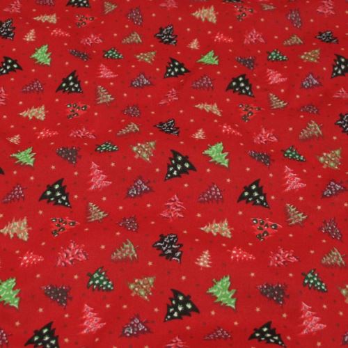 Bavlněné plátno červené, vánoční stromečky, š.140