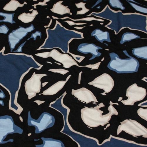 Úplet béžovo-modrý, vzor květy, š.150