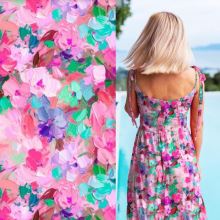 Úplet B0292, ružové a aqua maľované kvety, š.160