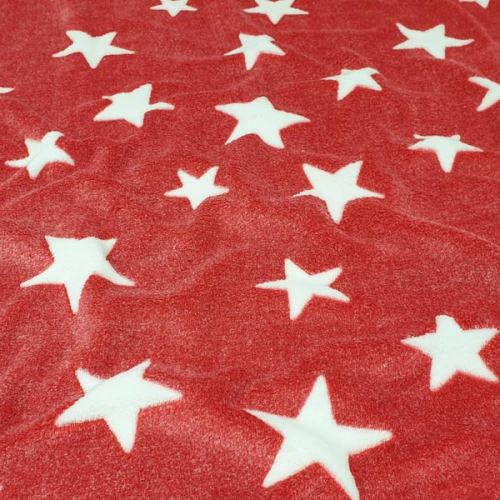Fleece červený, biele hviezdy, š.150
