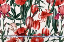 Úplet krémový, velké červené květy, š.175