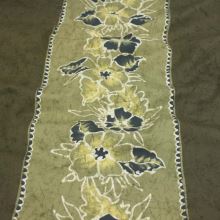 Bavlna khaki, bordura žlutý květ, š.150