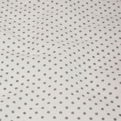Bavlněný  krep bílý, šedý puntík, š.140