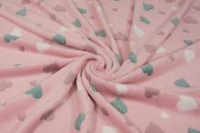 Fleece růžový, barevná srdíčka, š.145