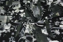 Úplet khaki 16756, černobílý květ š.150