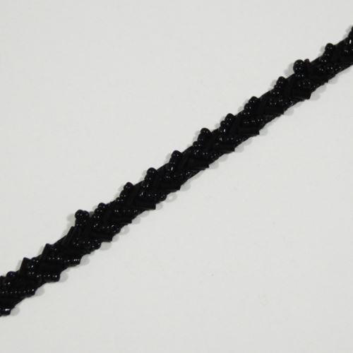 Stuha černá s rokajlovou výšivkou š.0,6 cm