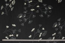 Šifón čierny, biele kvety, š.150