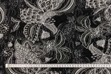 Plisé čierne, šedo-biely kvetinový vzor, š.150