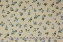 Bavlněné plátno béžové, modrý květ, š.140