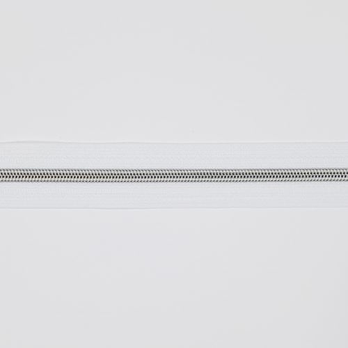 Zip metrážový špirálový, šírka 5 mm biely so striebornými zúbkami