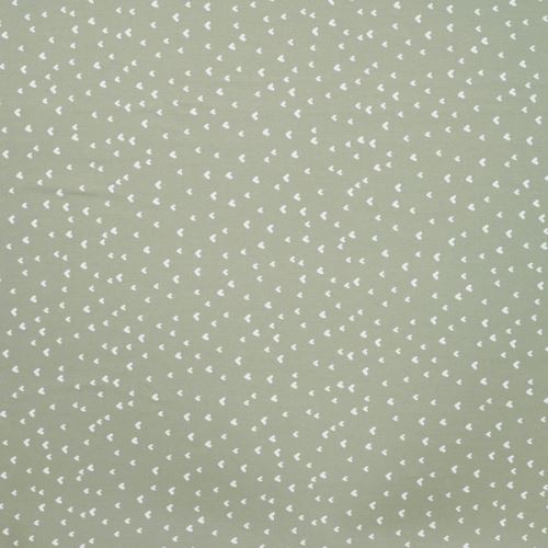 Popelín light khaki, bílá mini srdíčka, š.145