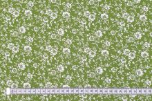 Bavlnené plátno olivové, biely kvetinový vzor, š.140