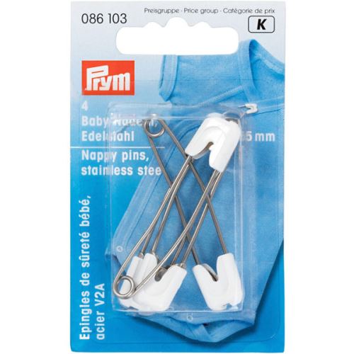 Spínacie špendlíky Prym biele bezpečnostné 55mm, 4ks