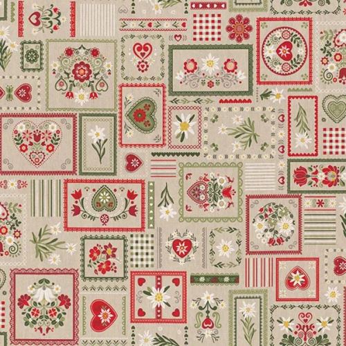 Dekorační látka režná, folklórní patchwork, š.140