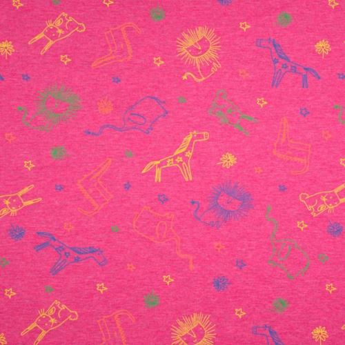 Úplet růžový, melanž, barevná zvířátka, š.155