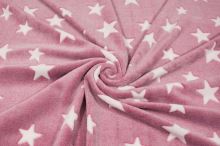 Fleece ružový, biele hviezdy, š.145