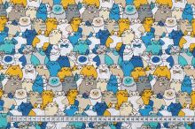 Bavlnené plátno, žlto-modré mačky, š.140