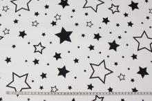 Bavlnené plátno biele, čierné veľké a malé hviezdy, š.160