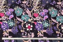 Úplet čierny, fialové a ružové kvety, š.175