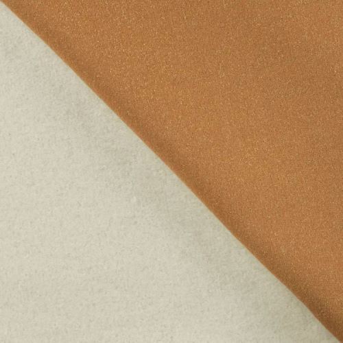Teplákovina česaná camel, zlatý lurex, š.150