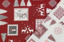 Vánoční dekorační látka červená, bílo-šedý motiv, š.280