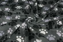 Fleece šedý, biele a šedo-čierne ťapky, š.150