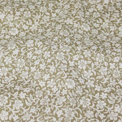 Bavlna béžová, biely kvetinový vzor, š.140