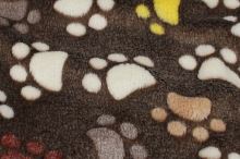 Fleece hnedý, farebné ťapky, š.150