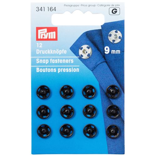 Našívacie patentky Prym čierne, 9 mm