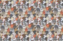 Bavlněné plátno, oranožovo-šedé kočky, š.140