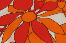 Bavlna biela, oranžovo červený kvet š.140