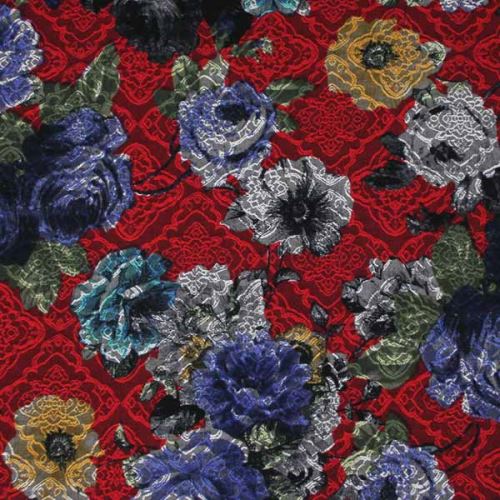 Kostýmovka červená 15187, barevný květ, š.150