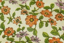 Bavlna smetanová, oranžové květy, š.140