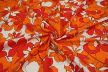 Bavlna biela, oranžovo červený kvet š.140
