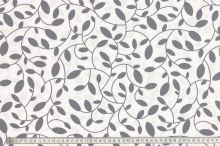 Dekorační látka s teflonovou úpravou bílá, šedé listy, š.160