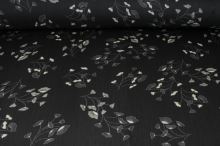 Šifon černý, bílé květy, š.150